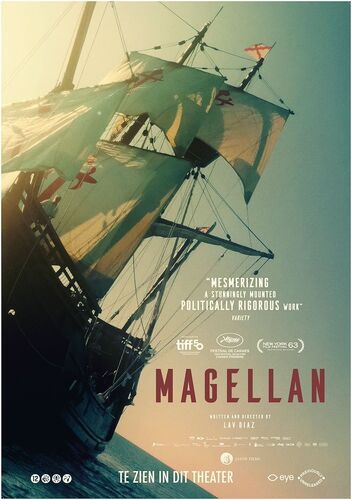 Historische afbeelding van een schip met de naam 'Magellan', met een romantische en avontuurlijke uitstraling.